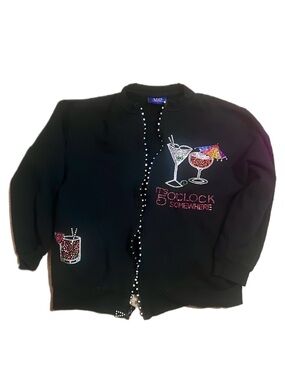 Rhinestone Martini Cocktail It's 5 O'Clock Somewhere Unique Black Sweater